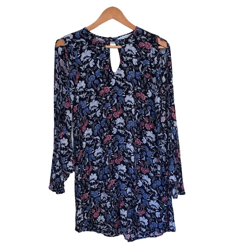 American Eagle Mini Dress XS Floral Blue Bell Sleeve Cutout Cottagecore Fairy
